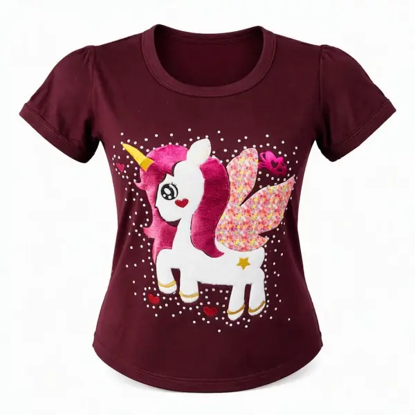 Blusa con Lindo Diseño de Unicornio y Alas de Brillo